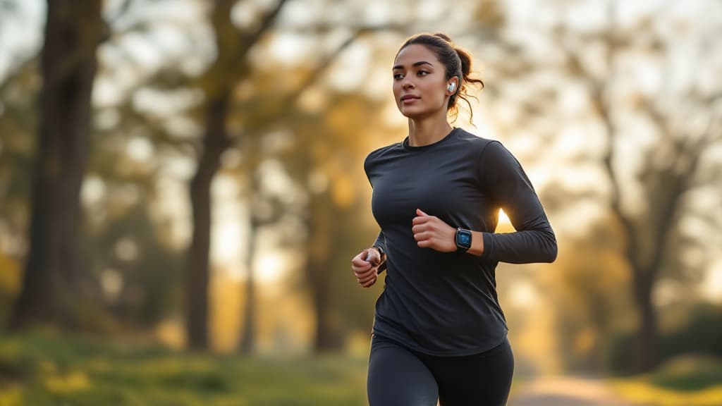 Runner using RunVoice Coach with voice guidance on a scenic trail